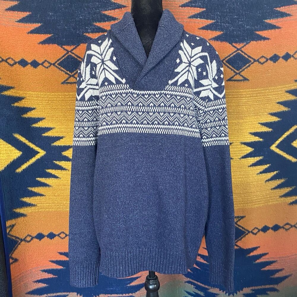Gap Men’s Lambs wool Pullover Fair Isle Sweater. Shawl Collar. Size XXL. Winter.